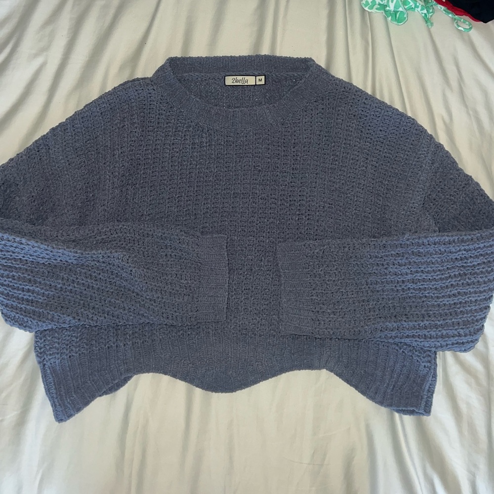 Blue Cropped Knit Sweater